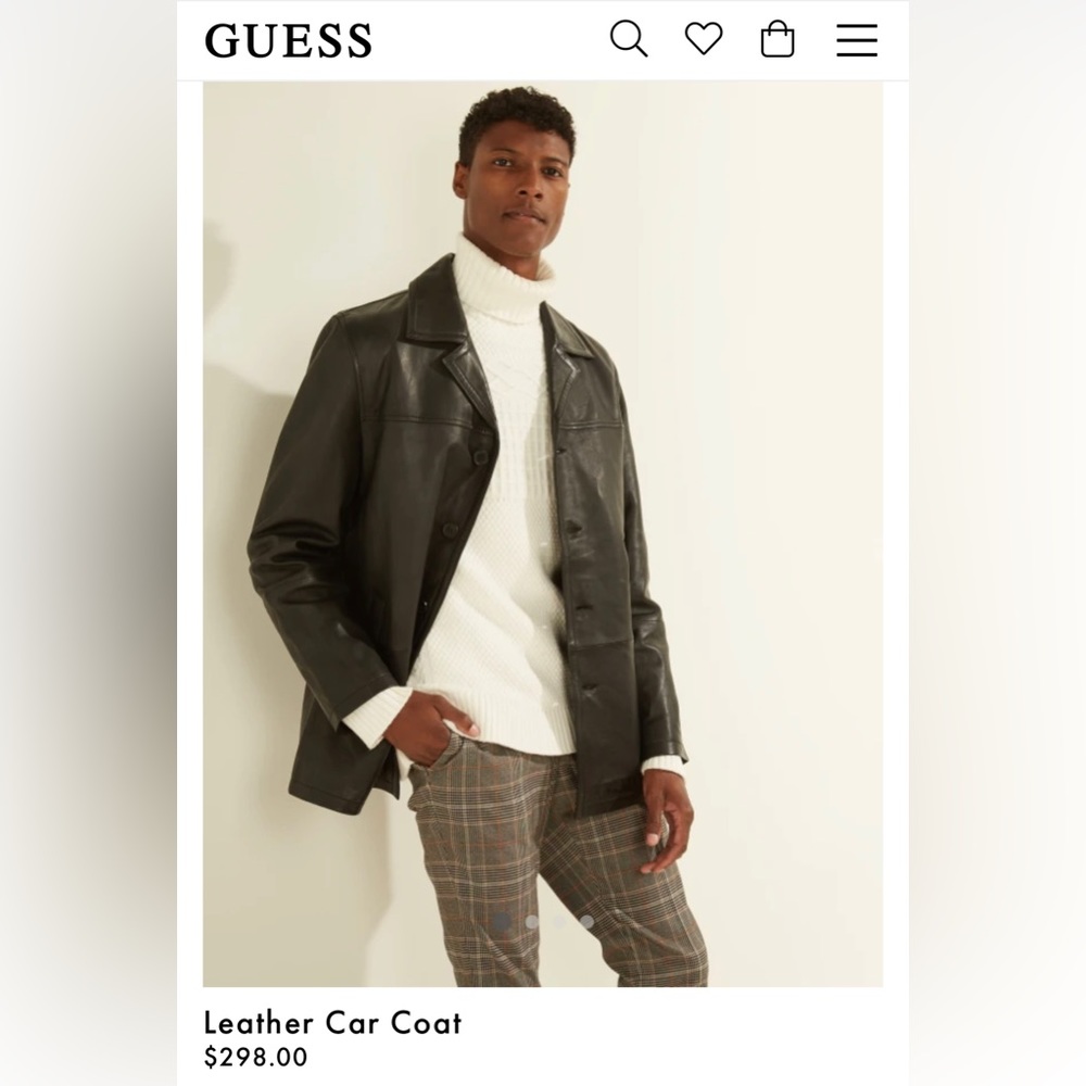 Guess black leather car coat. Excellent condition.